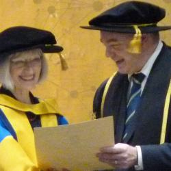 Deborah Howard receives the award of the Honorary Doctorate of Letters (LittD) at University College Dublin.